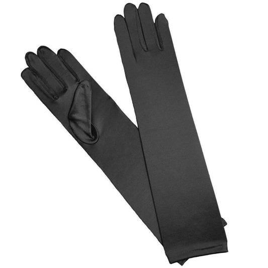 Stretch Elbow Length Satin Gloves Black 45cm Long Evening Party Costume