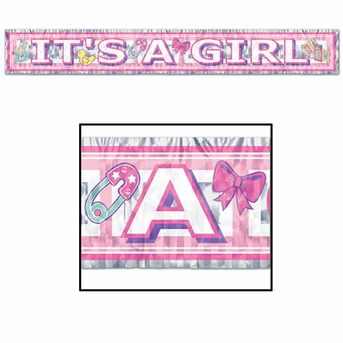 It's a Girl Banner Metalic FRINGE Baby Girl Announcement Baby Shower 152cm long