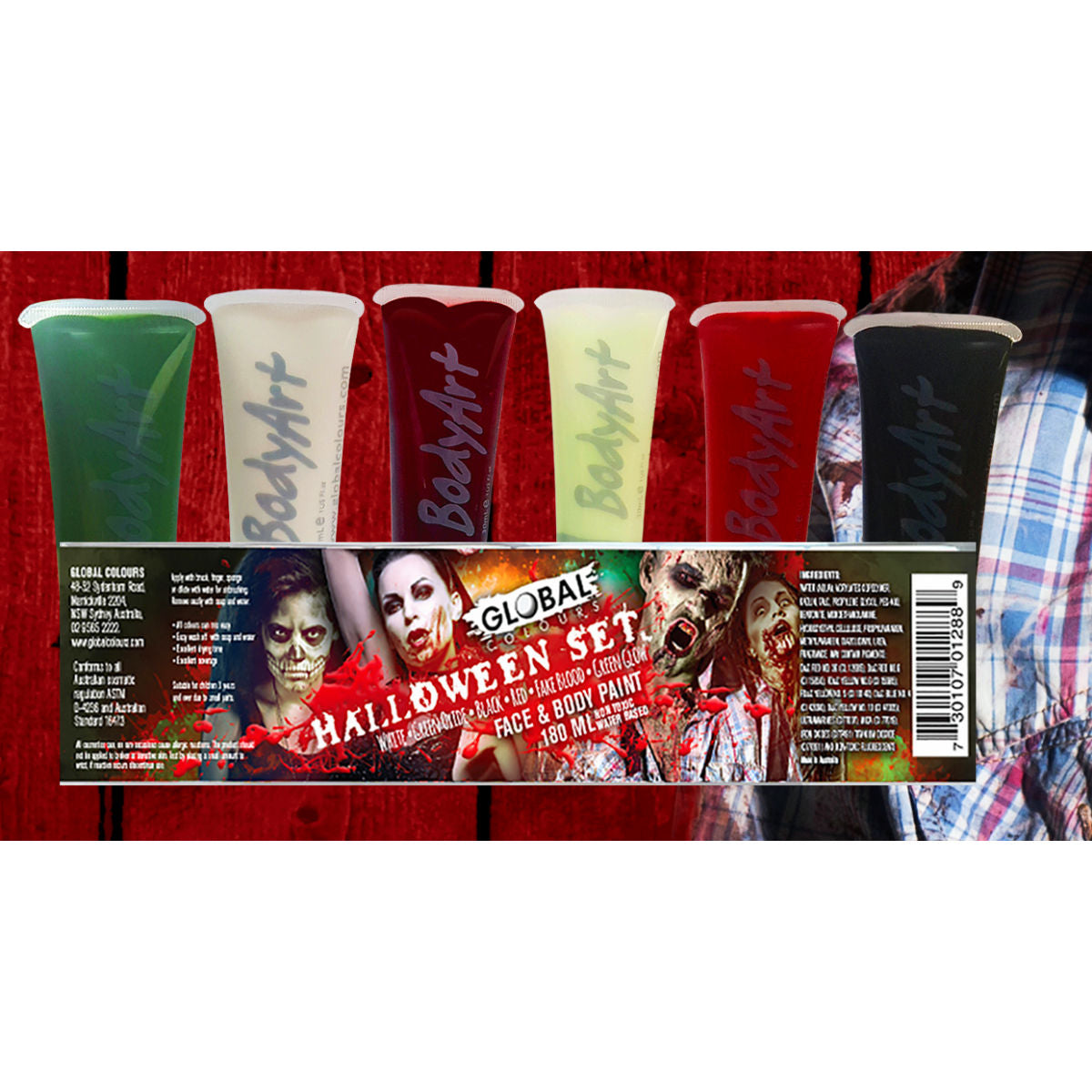 Halloween Makeup Kit Face & Body Liquid Paint Set 6 colours 180ml Global Colours