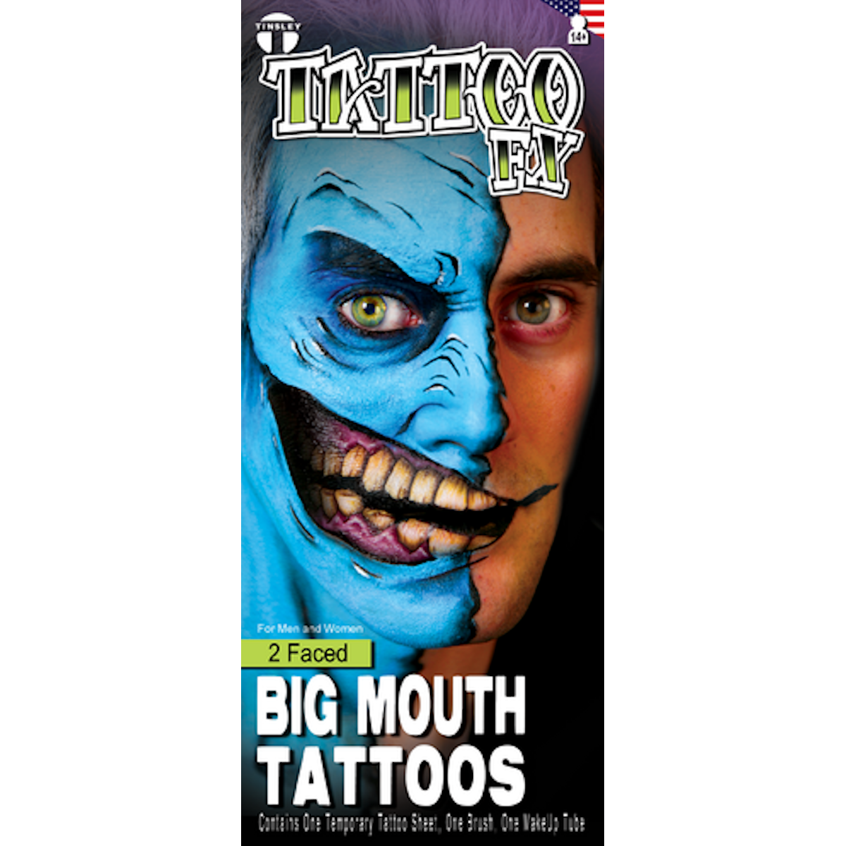 Big Mouth Two Faced Temporary Tattoo Tinsley Halloween Special FX Make up KIT