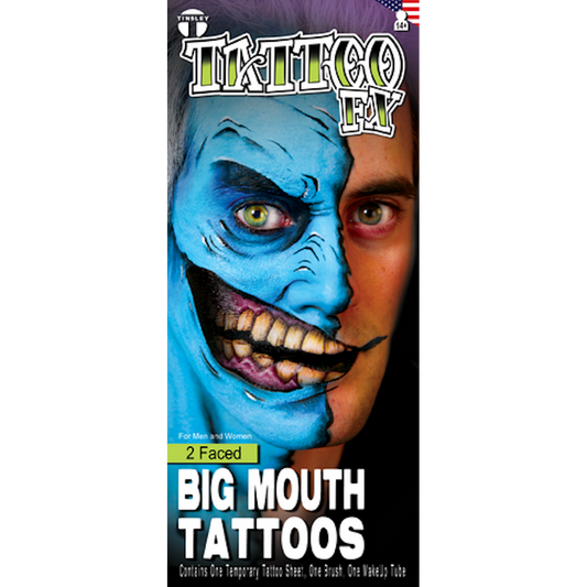 Big Mouth Two Faced Temporary Tattoo Tinsley Halloween Special FX Make up KIT