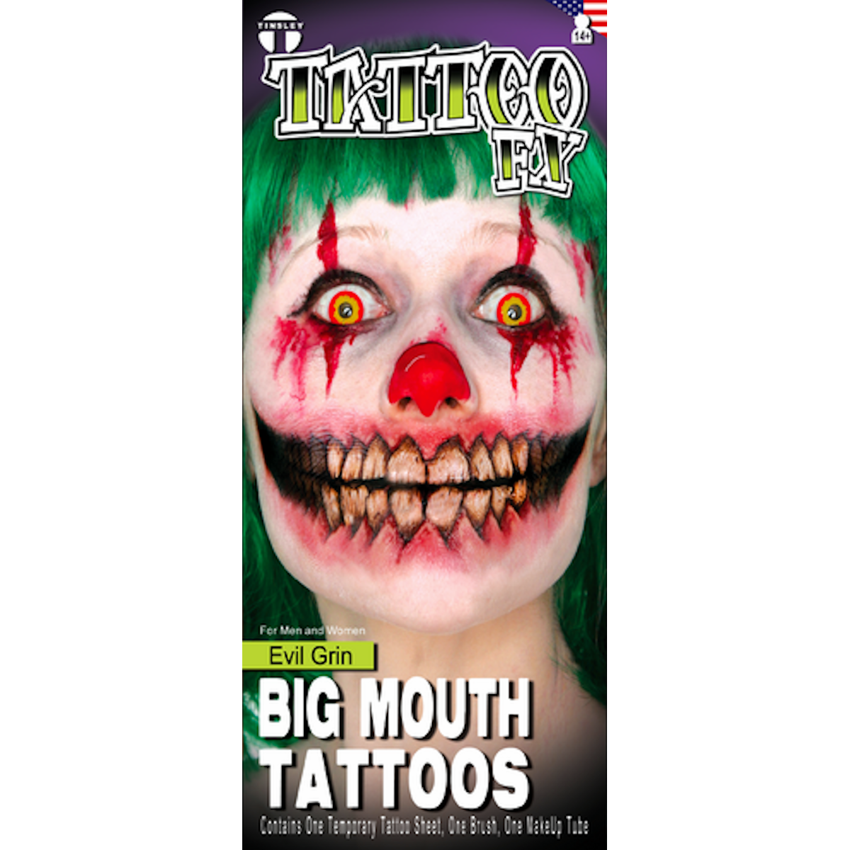 Big Mouth Evil Grin Temporary Tattoo Tinsley Halloween Special FX Make up KIT