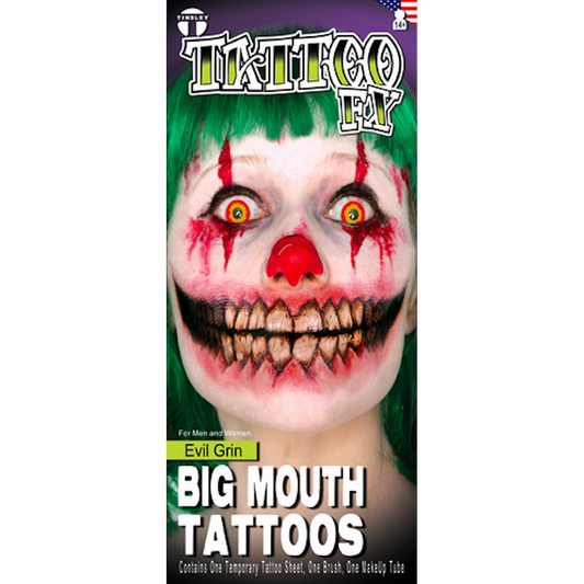 Big Mouth Evil Grin Temporary Tattoo Tinsley Halloween Special FX Make up KIT