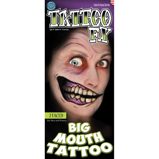 Big Mouth Two Faced Face Temporary Tattoo Tinsley Halloween Special FX Make up