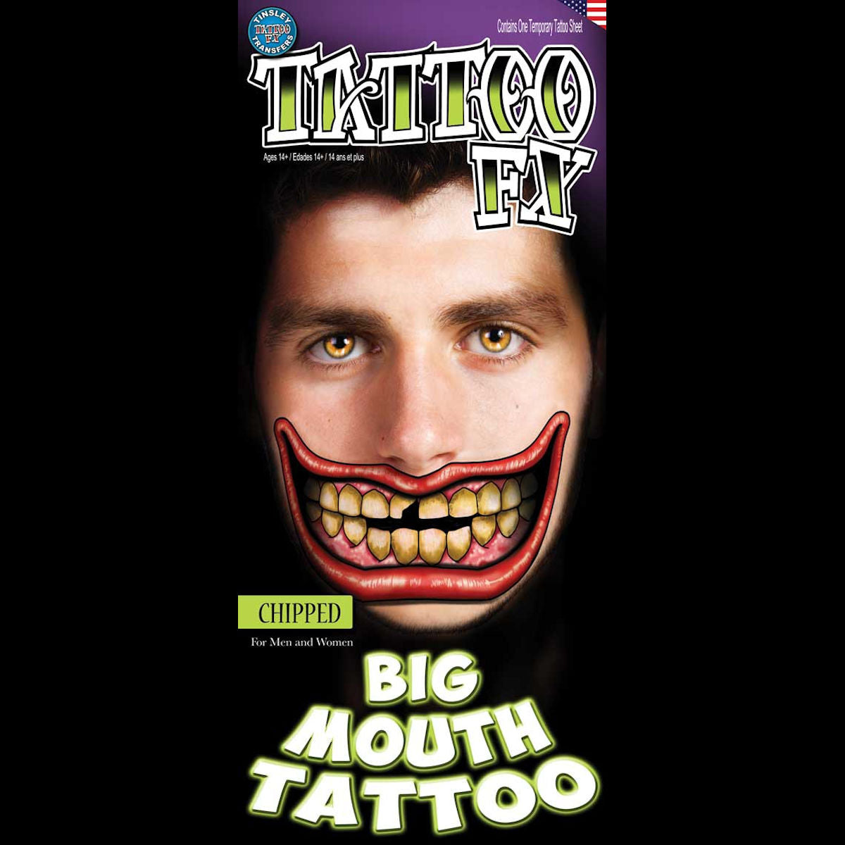 Chipped Tooth Big Mouth Temporary Tattoo Tinsley Halloween Special FX Make up