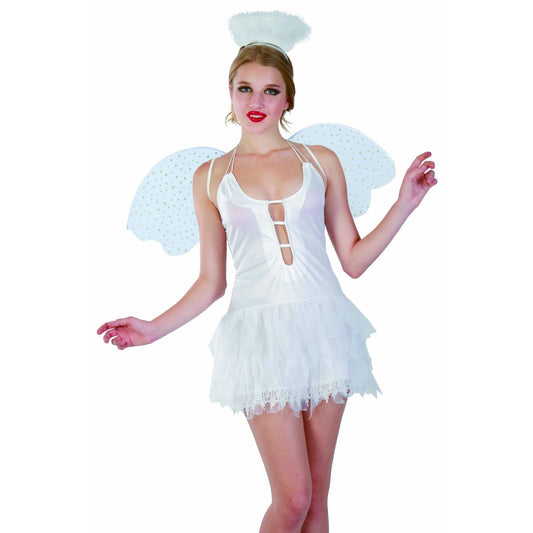 Snow Angel White Fairy Womens Fancy Dress Costume with Wings & Halo