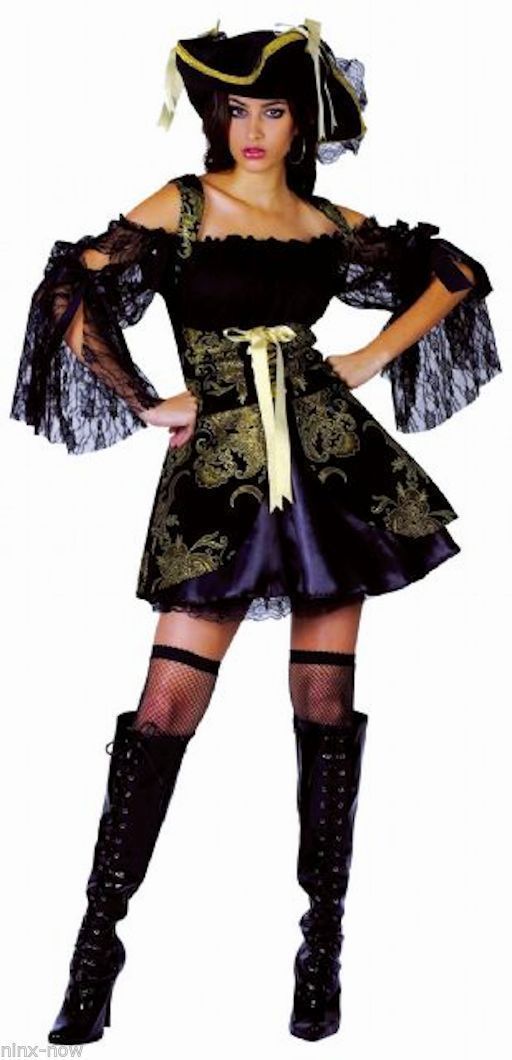 Black & Gold Treasure Pirate Women's fancy dress costume