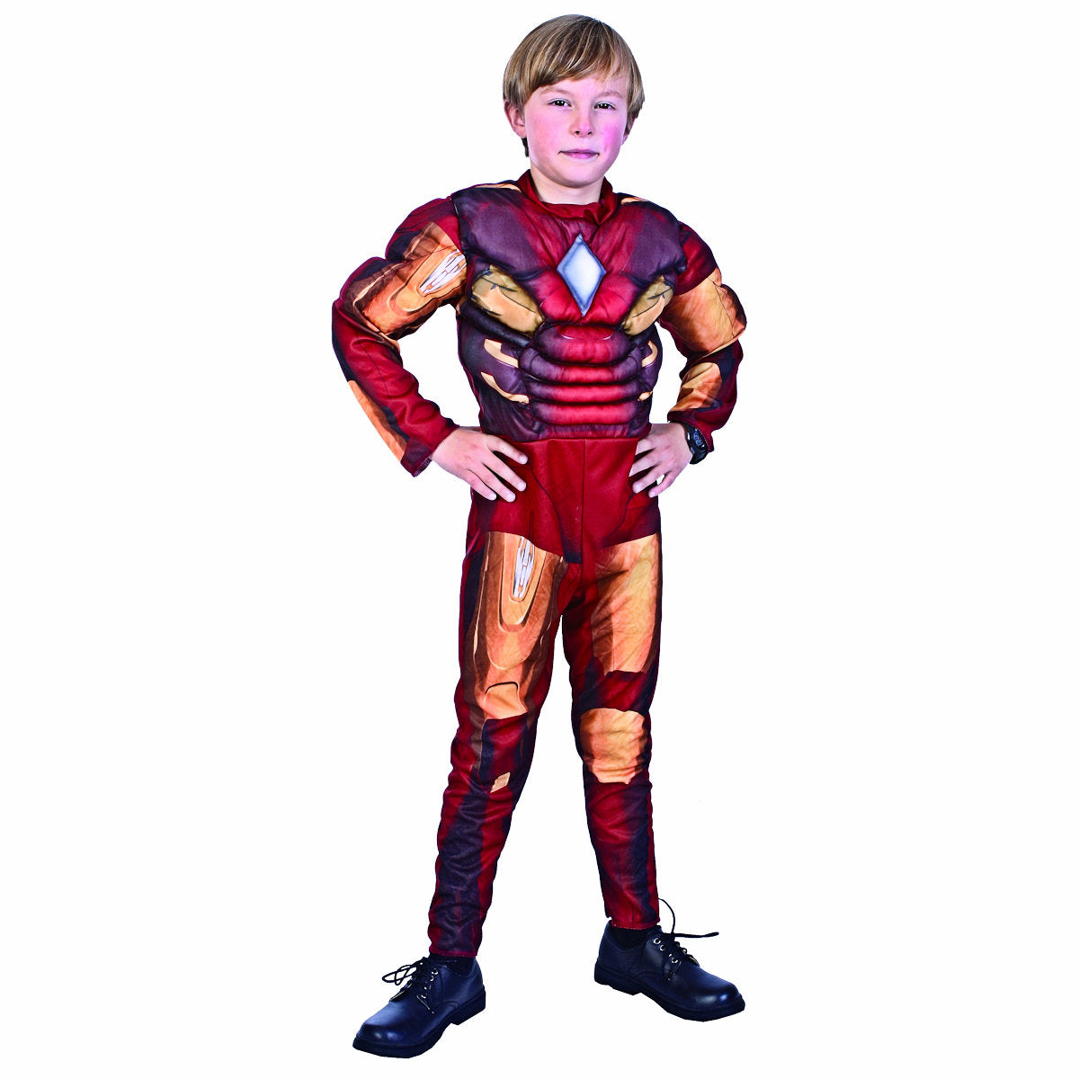 Ironman Padded Muscle Jumpsuit Boys Costume Fancy Dress