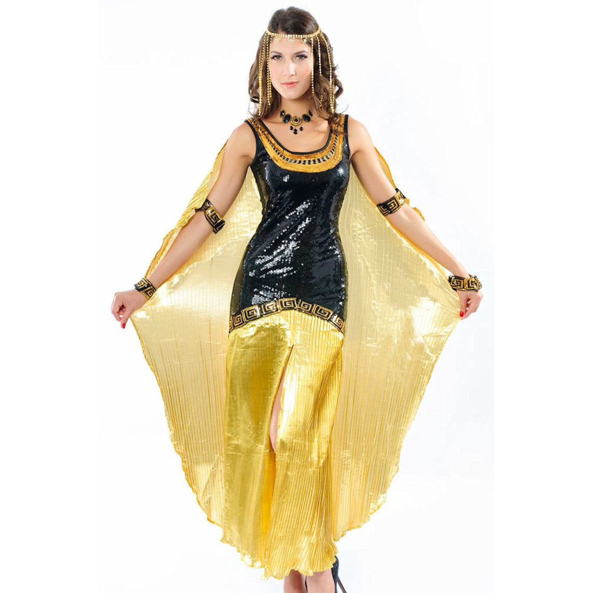 Golden Cleopatra Goddess Deluxe Sequin Women's Costume with Headpiece Ninx Costumes Golden Cleopatra Goddess Deluxe Sequin Women's Costume with Headpiece Ninx Costumes