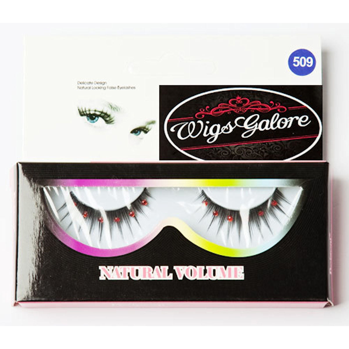 Black Deluxe False Eyelashes with Red Diamantes and glue