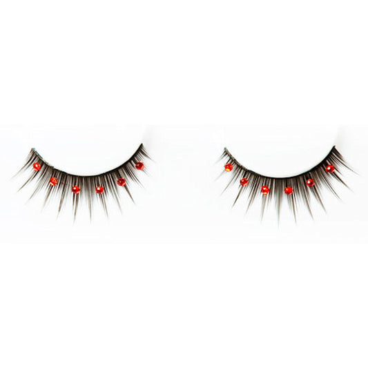 Black Deluxe False Eyelashes with Red Diamantes and glue