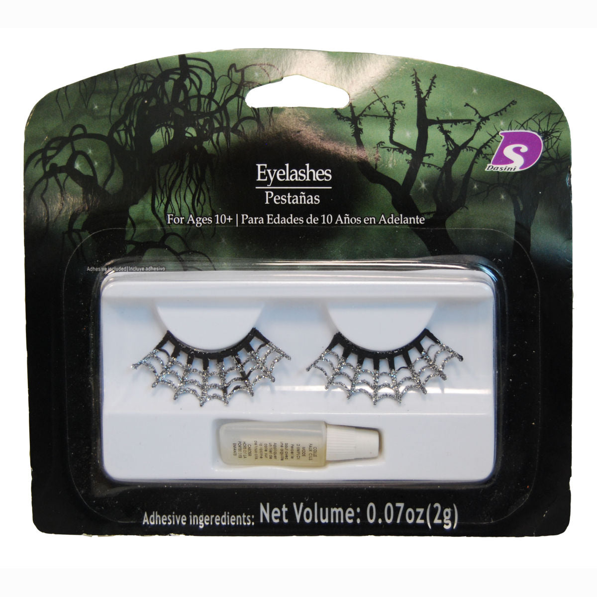 False Eyelashes Spider Web Black with Silver Glitter + Adhesive Halloween