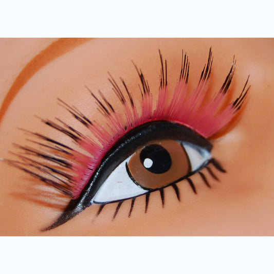 False Eyelashes Long Sweep Pink with Black Tips complete with adhesive