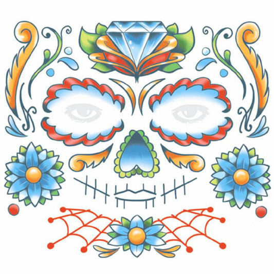 Sugar Skull Full Face Temporary Tattoo Tinsley Halloween Special FX Make up