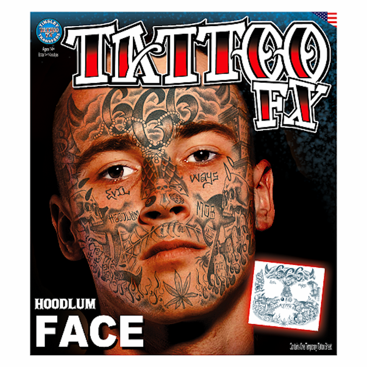 Hoodlum Full Face Temporary Tattoo Tinsley Makeup Special FX
