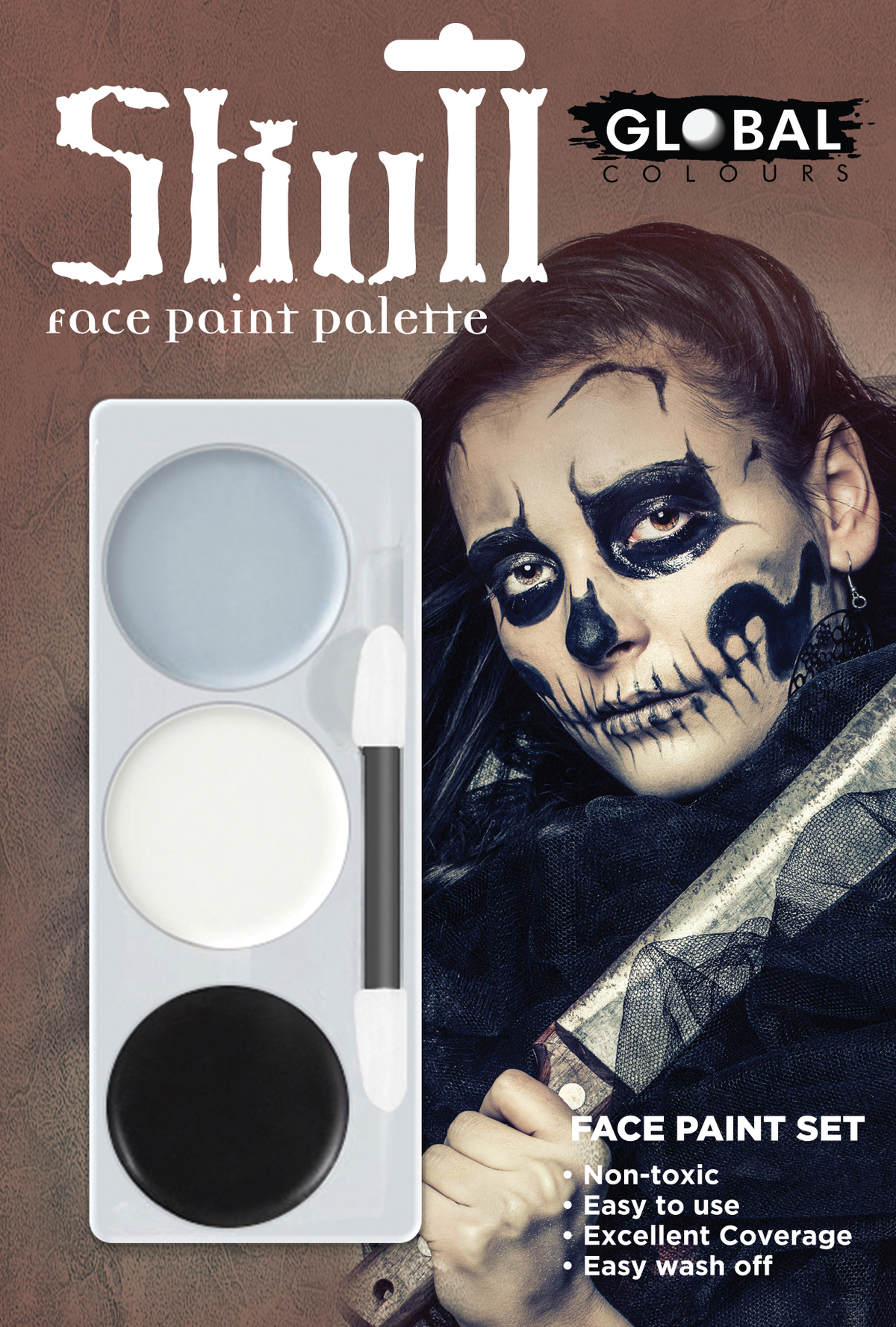 Skull Halloween Tri-Colour Makeup Palette Special FX Fancy Dress face make-up