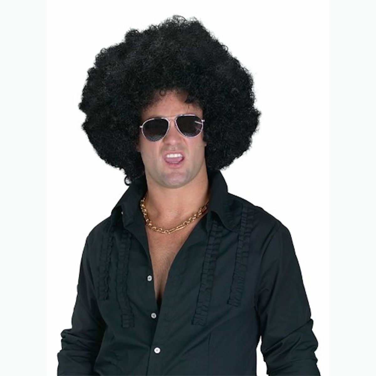 1970's High Afro Pulp Fiction Men's Fancy Dress costume WIG BLACK 6.5" Deep