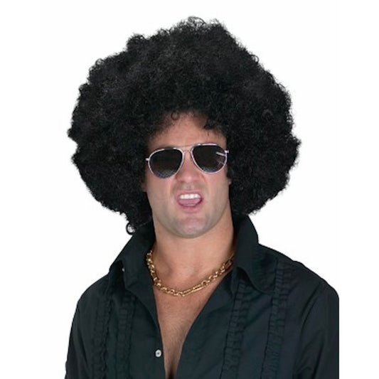 1970's High Afro Pulp Fiction Men's Fancy Dress costume WIG BLACK 6.5" Deep