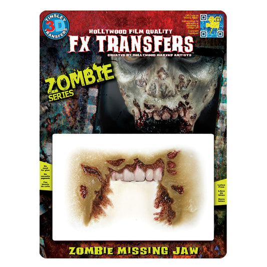Zombie Missing Jaw 3D FX Transfer Tinsley Temporary Tattoo Halloween FX MakeUp