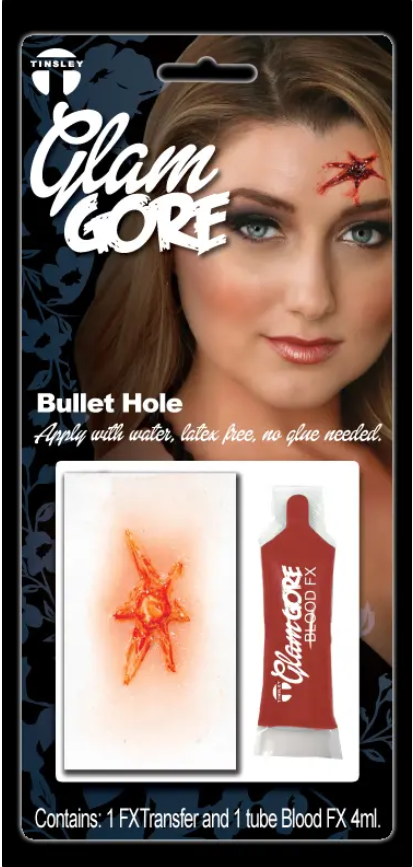 Tinsley Bullet Hole Glam Gore 3D Transfer Kit with Blood Special FX Makeup
