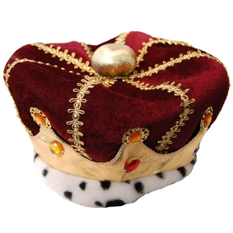 Kings Royal Crown Fancy Dress Costume Accessory Red Velveteen & Gold Fabric