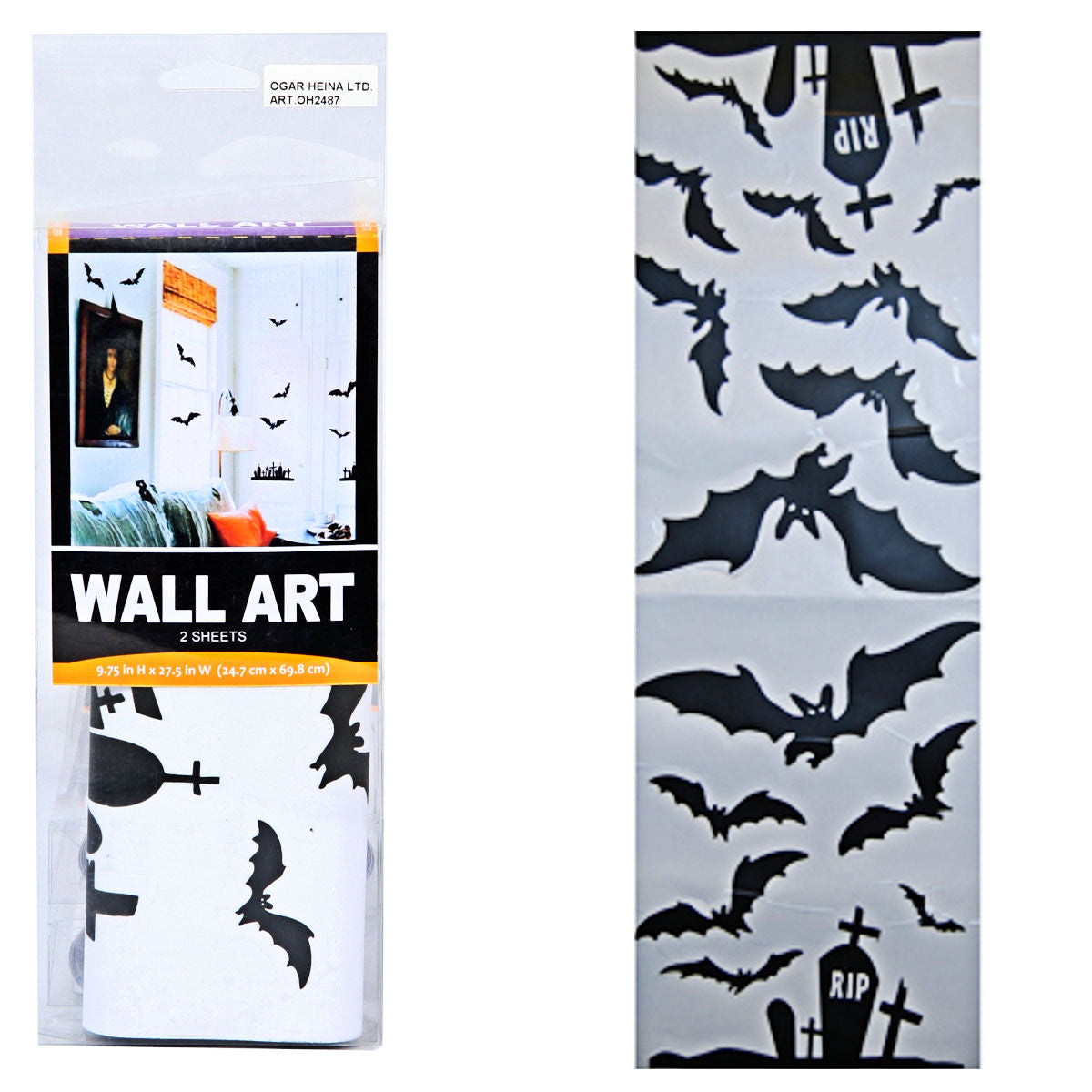 Bats Wall Art Decals Halloween Party Decorations 2 sheets 24.7 x 69.8 cm