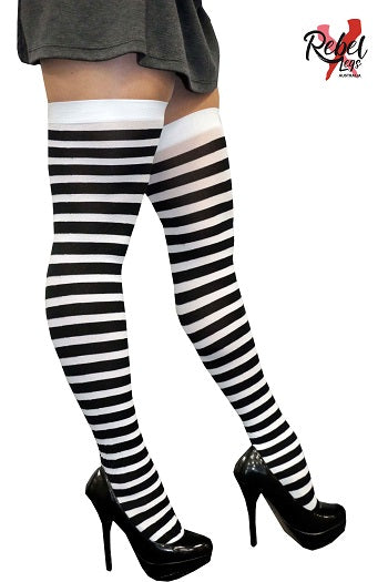 Thigh High Stockings Black & White Stripes Costume Accessory Adult Costume