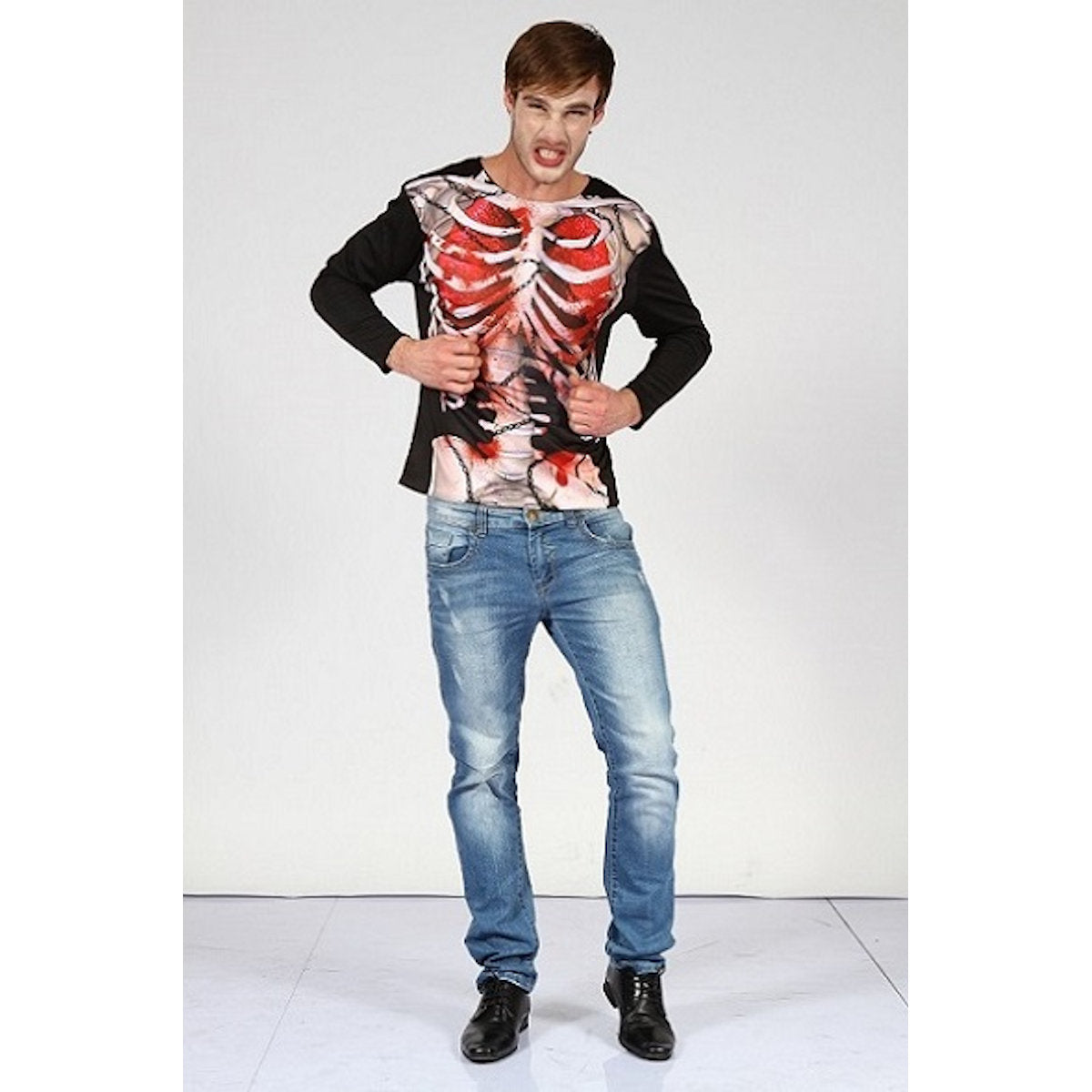 Zombie Skeleton Ripped Apart Printed Shirt