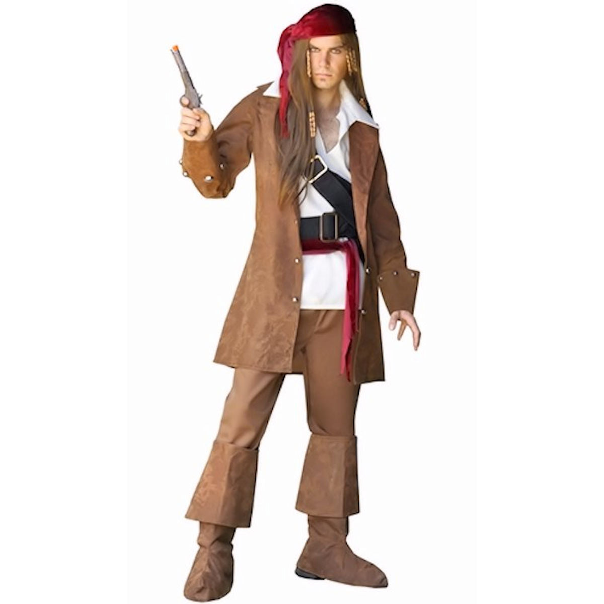 Deluxe Pirate Jack of the Caribbean Pirate Men Fancy Dress Costume 8 Piece set