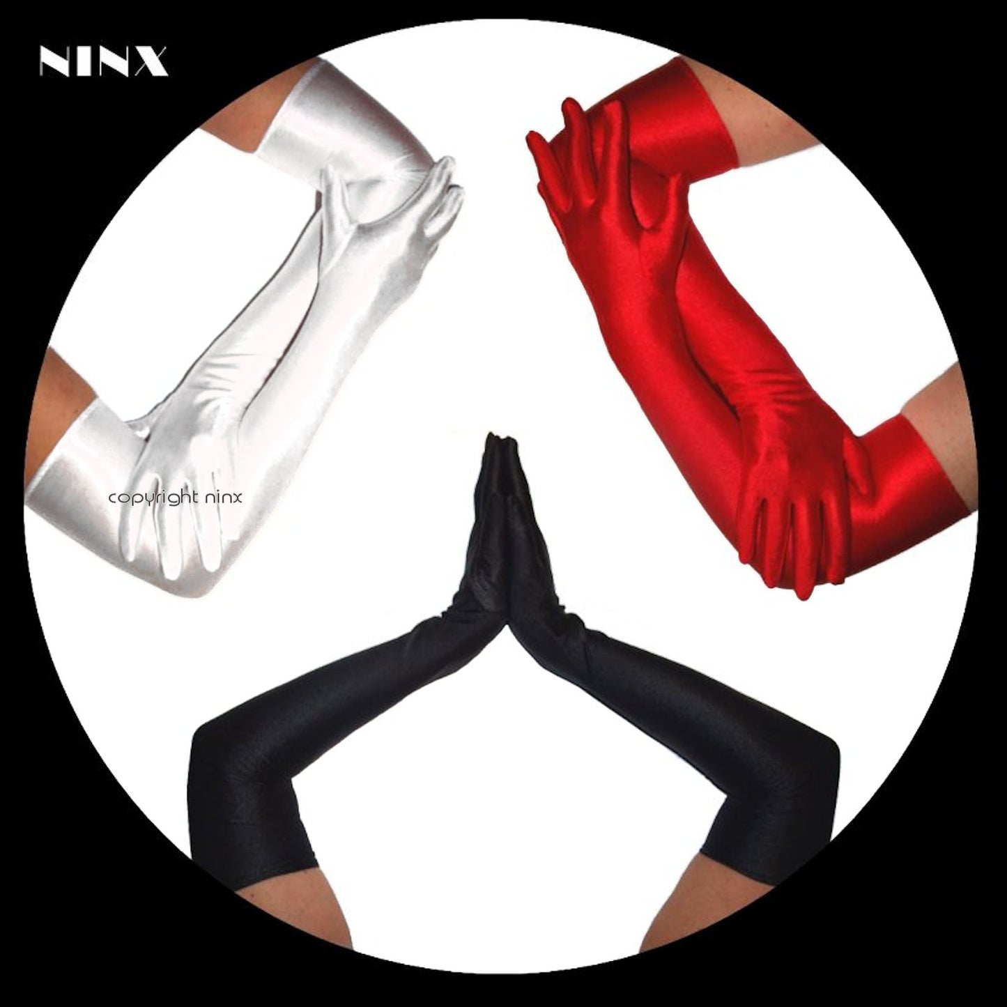 High Quality Stretch Satin Long Opera GLOVES Black Red or White Costume & Formal