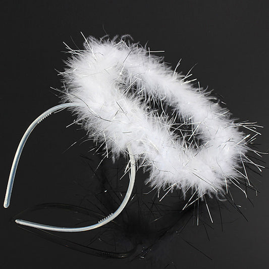 Large White Angel Halo Marabou with Silver on headband Costume accessory