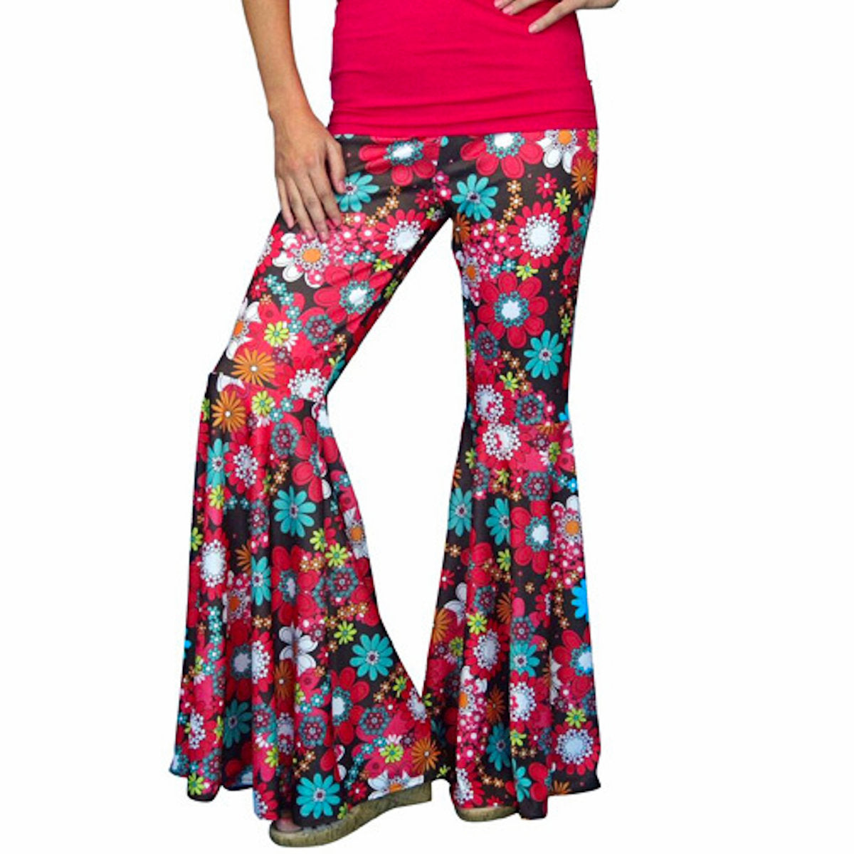 1970's Hippie Bell Bottoms Pants Women's Fancy Dress Hippy Flower Power Pants & Headband