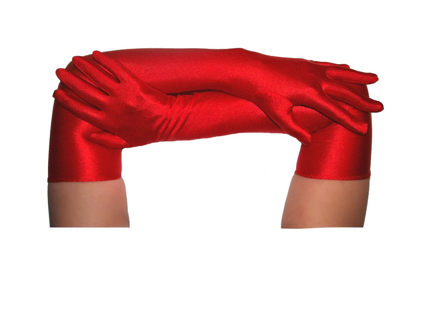 High Quality Stretch Satin Long Opera GLOVES Black Red or White Costume & Formal