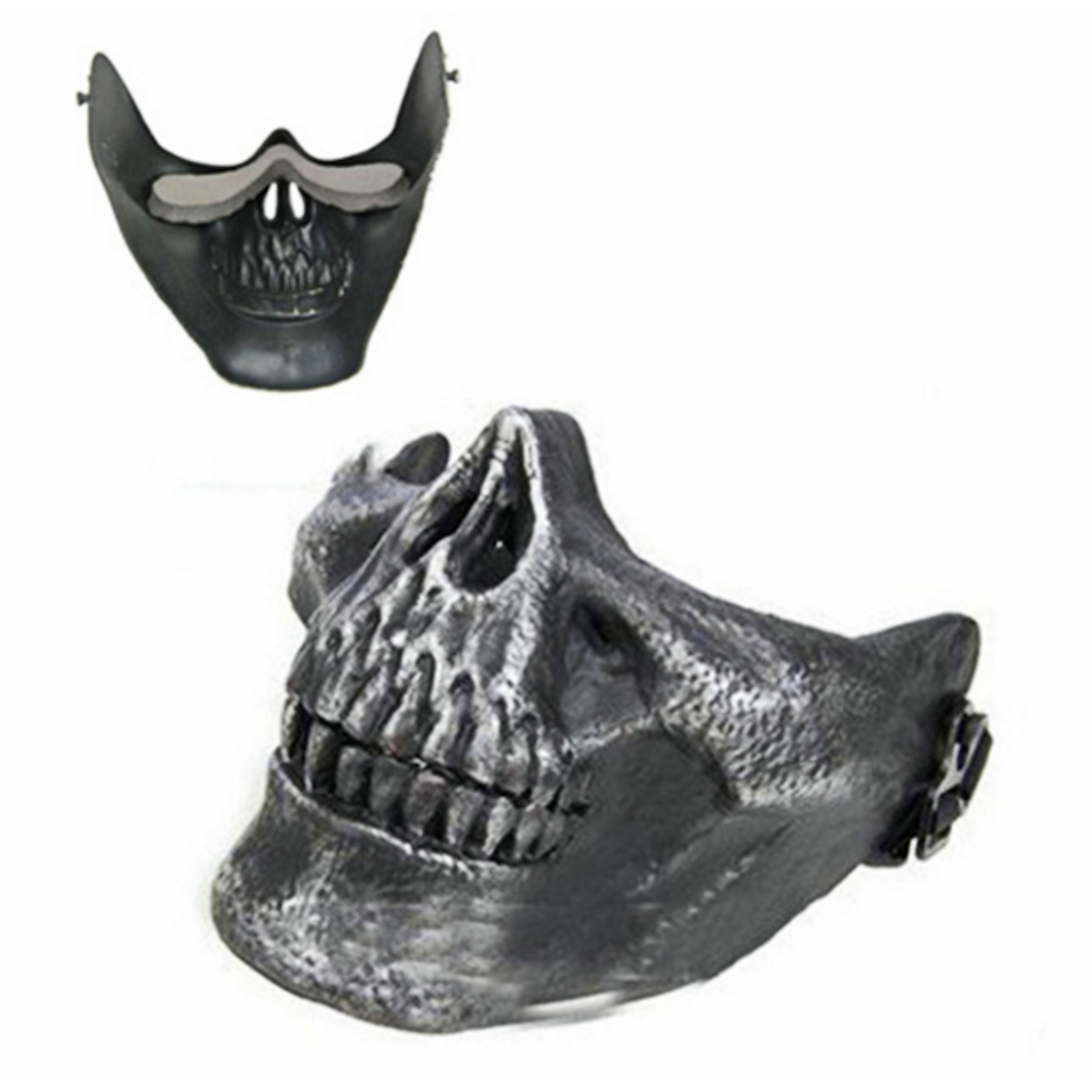 Skull Jaw Half Face Halloween Mask Costume Paintball Accessory Gold or Silver