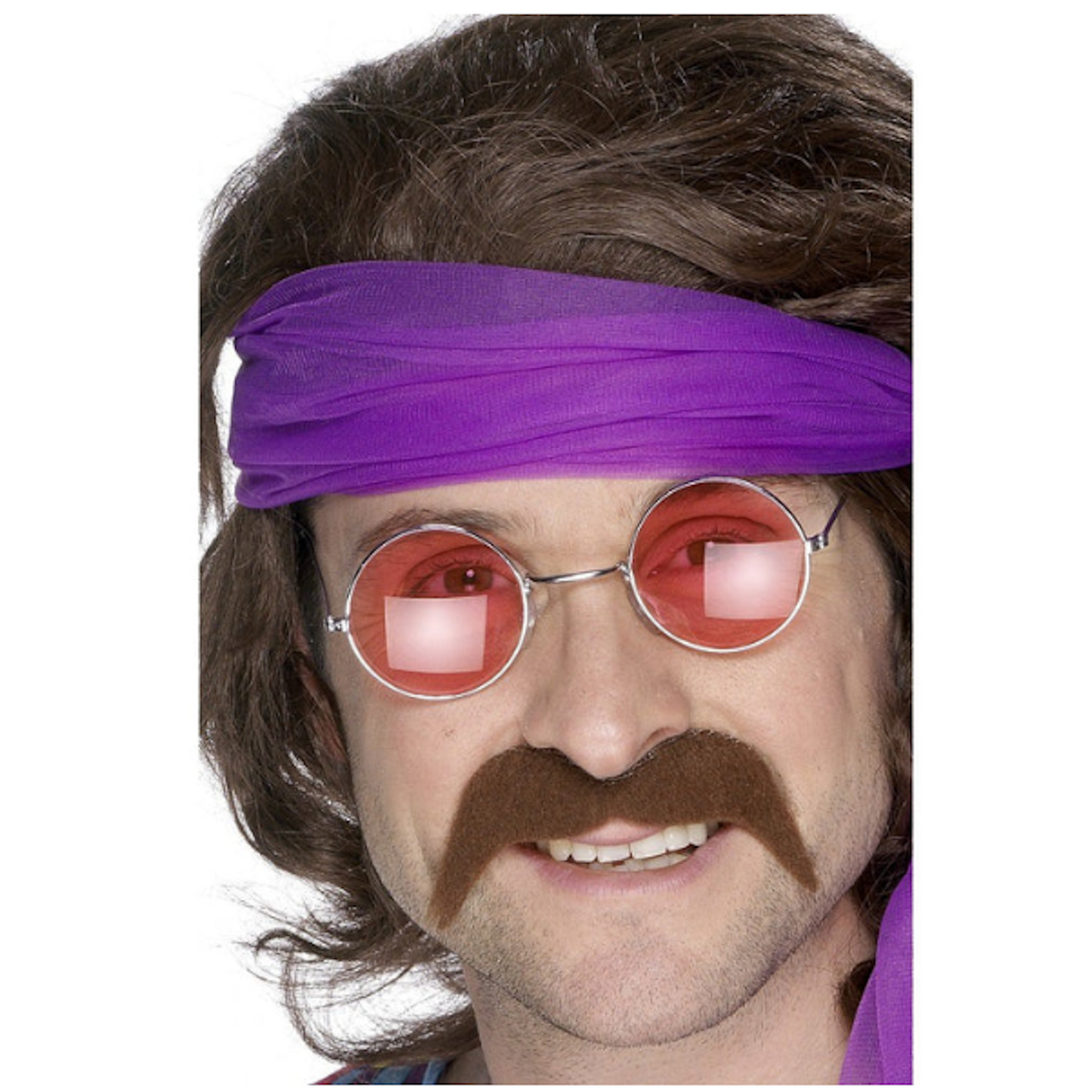 1960's 1970's Hippie Guy Fake Moustache Brown Men's Costume Accessory