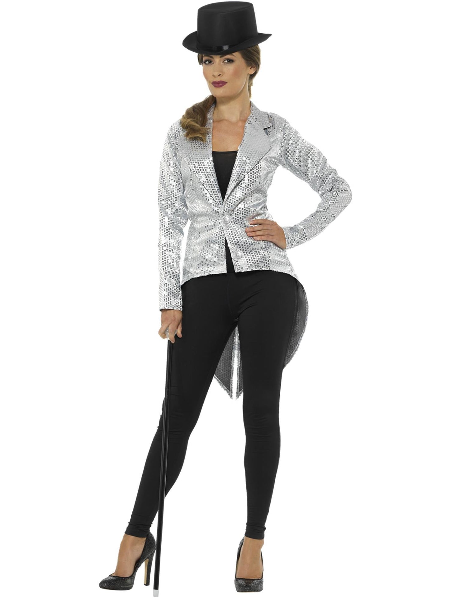 Silver Sequin Tailcoat Women's Cabaret Jazz Jacket