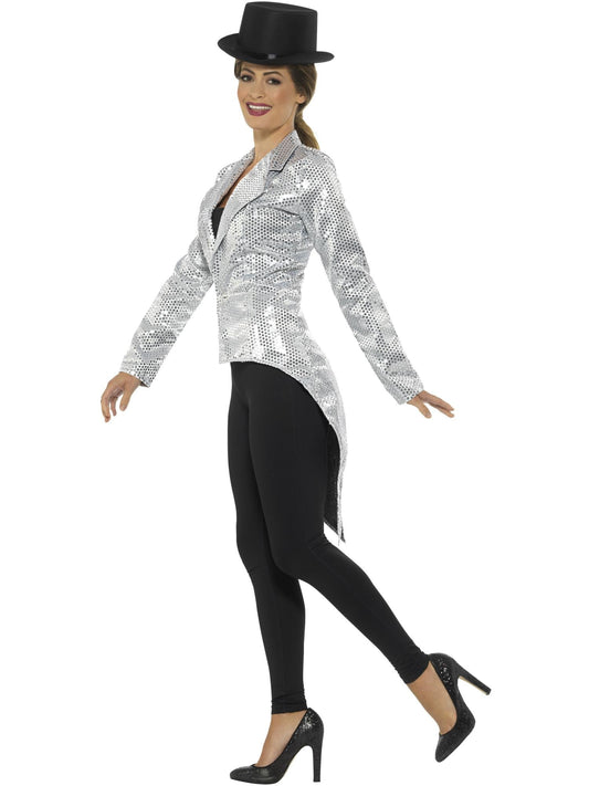 Silver Sequin Tailcoat Women's Cabaret Jazz Jacket