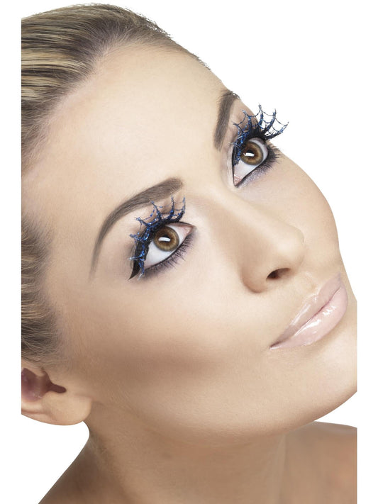 Eyelashes Spiderweb with Glitter, Blue, Costume Accessory