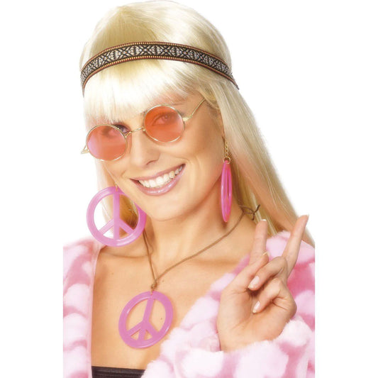 Hippie Kit - Pink Headband, Glasses, Necklace, Earrings
