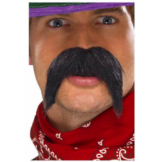 Big & Bushy Gringo Cowboy Moustache Black Fake Self Adhesive Costume Accessory