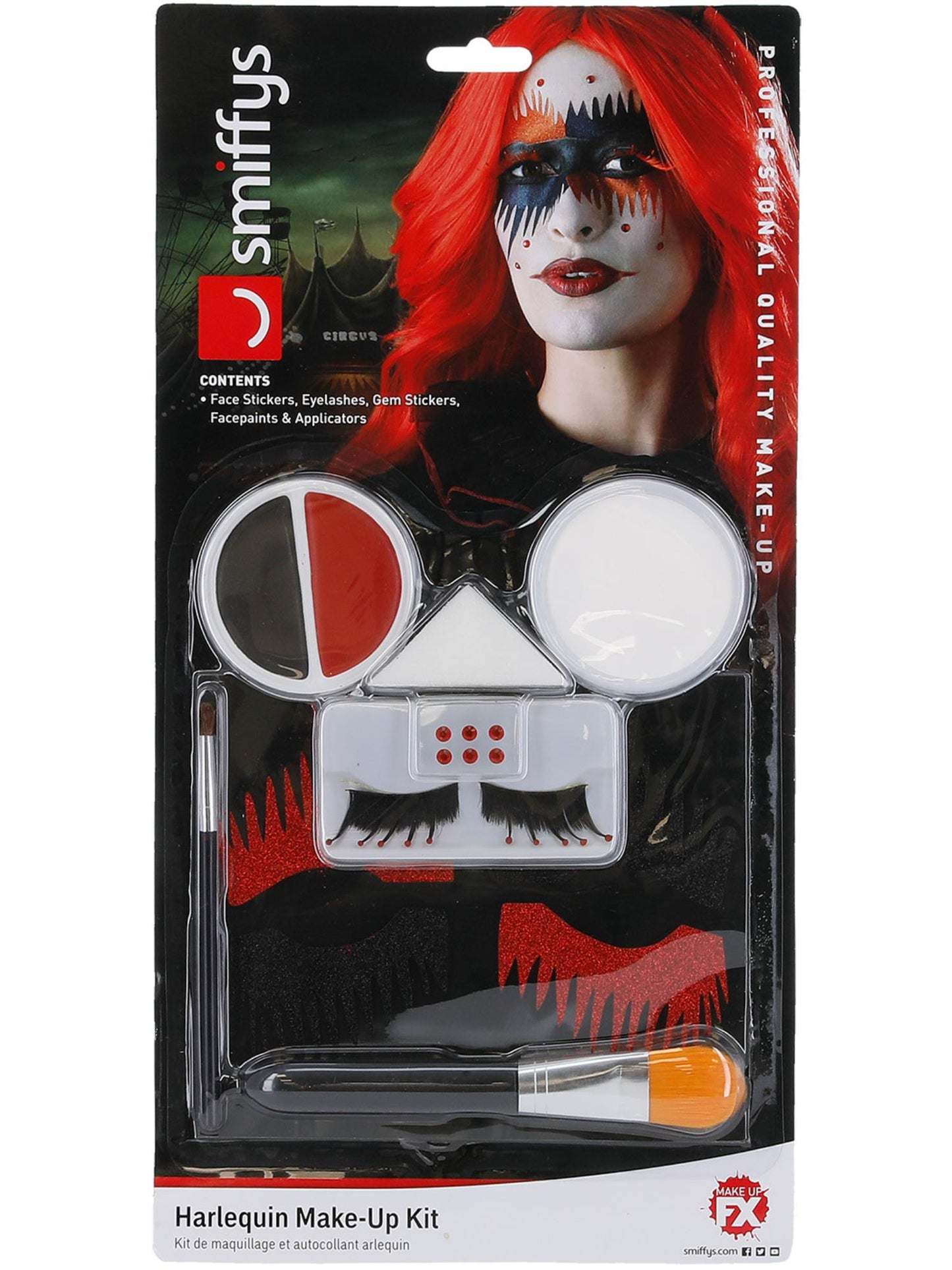 Harlequin Special FX Make up Kit, Aqua, Red Stickers, Lashes, Gems, Face Paints, Applicator