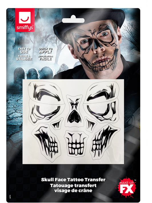 Skull Face Tattoo Transfer Special FX Halloween Make up