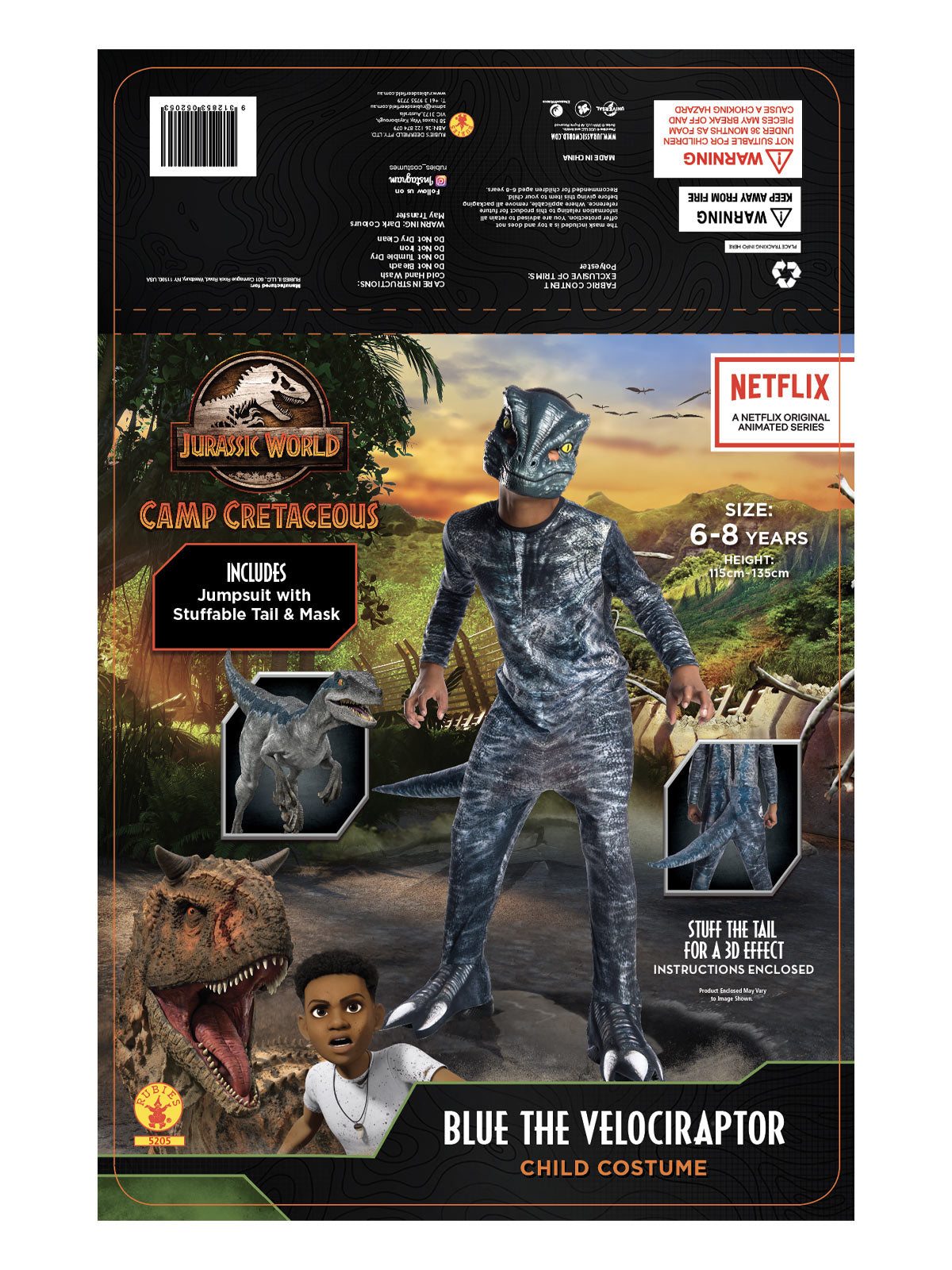 Velociraptor Blue Classic Child Costume Jurassic World Licensed Costume (CAMP CRETACEOUS)