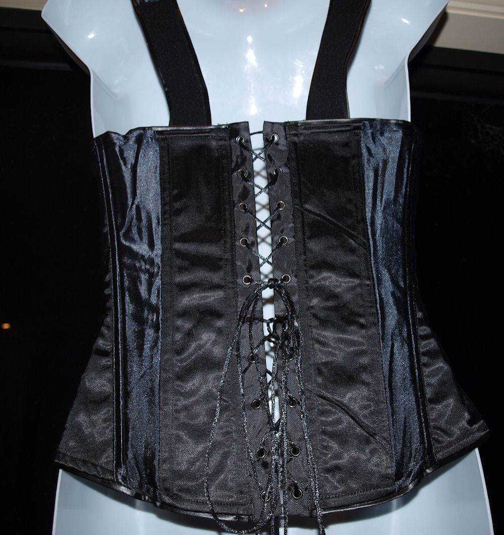 Black Satin Corset Bustier with Zip up Front sizes Small to L