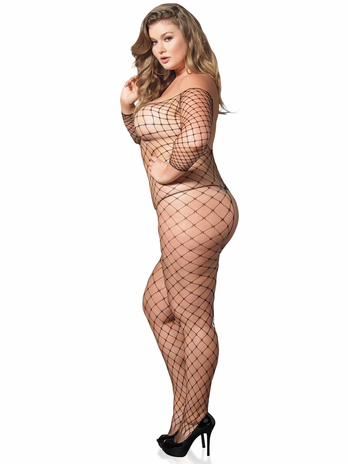 Plus Size Bodystocking Fishnet Black Women's Sexy Leg Avenue