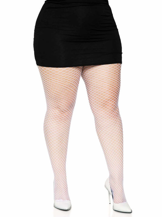 Plus Size Pantyhose Tights Hosiery, Industrial Net White, Leg Avenue Gala