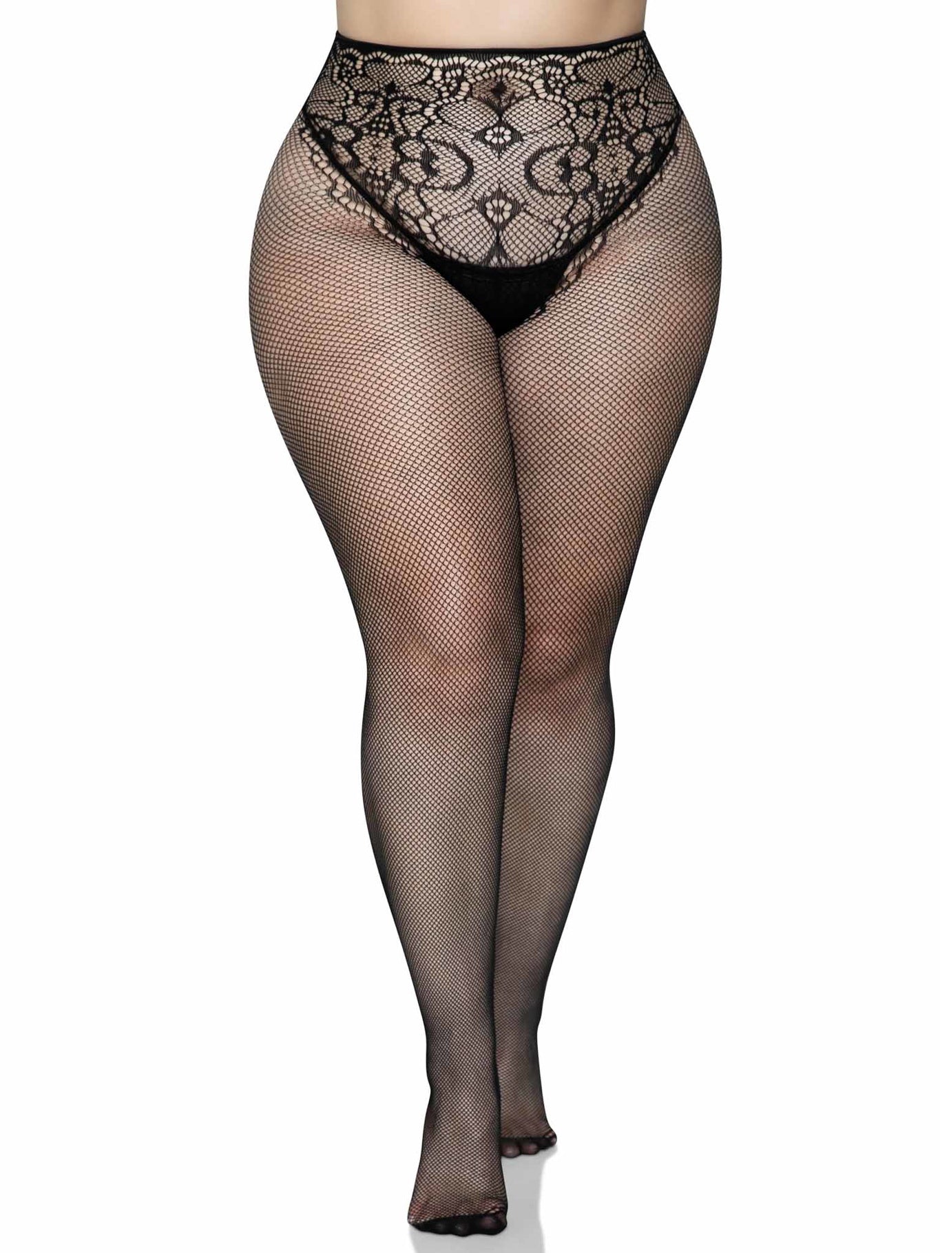 Plus Size Backseam Fishnet Tights Hosiery, Black, Leg Avenue Allegra