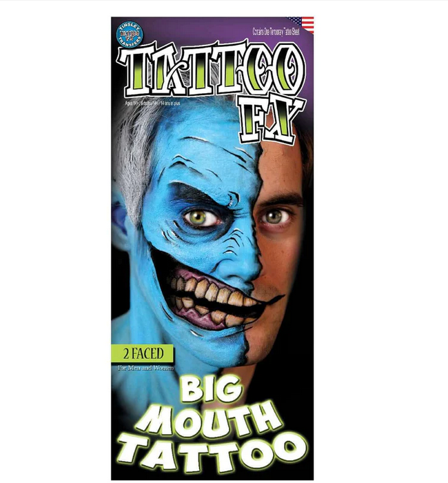 Big Mouth Two Faced Face Temporary Tattoo Tinsley Halloween Special FX Make up