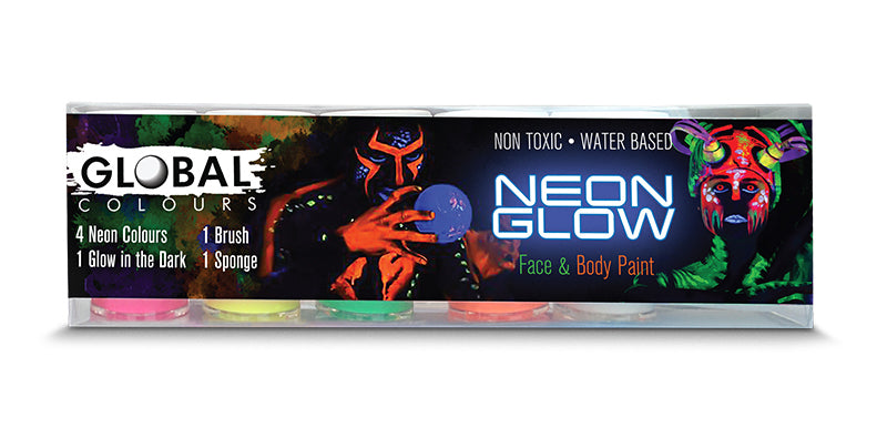 UV Face & Body Art Liquid Paint Neon Glow – 5 Colour Set Global