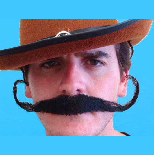 Outlaw Gunslinger Handlebar Moustache Black Human Hair Quality Natural Looking